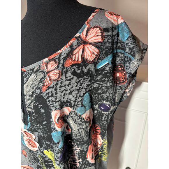 Fox Riders Women's Floral Short Sleeve Blouse Top Size XL Moto Streetwear Racing - Picture 6 of 11